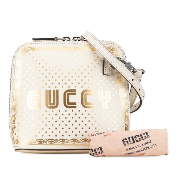 グッチ GUCCY SEGA プリント ミニ 斜め掛け ショルダーバッグ 511189 ホワイト ゴールド レザー レディース GUCCI 【中古】