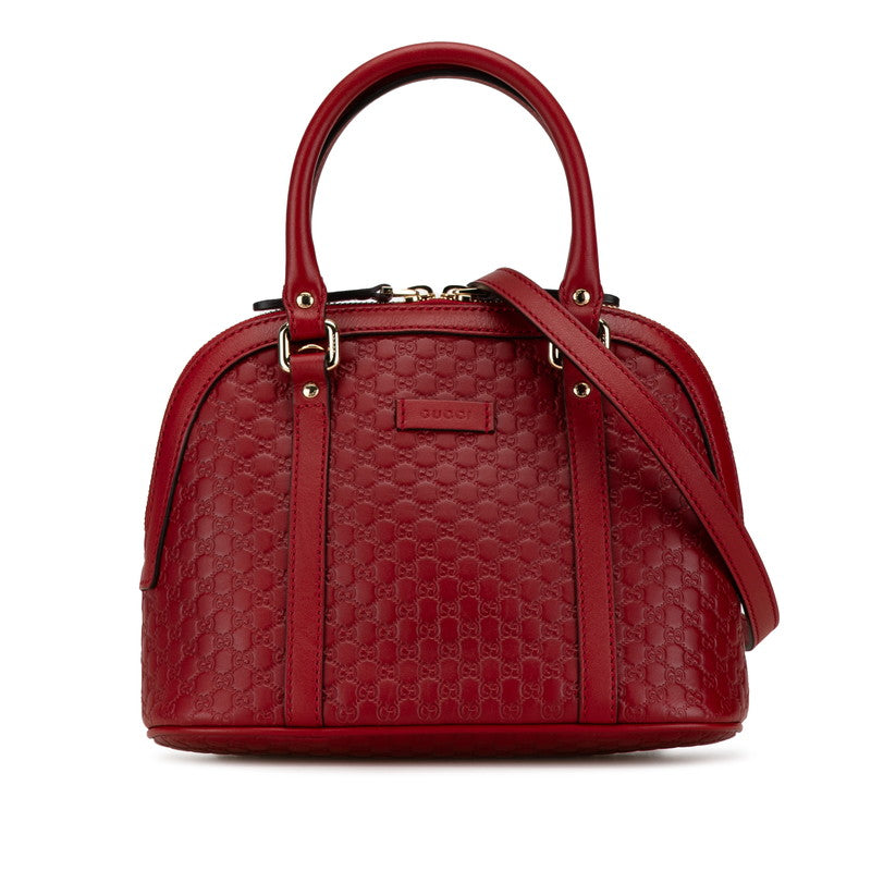 グッチ マイクログッチシマ ハンドバッグ ショルダーバッグ 2WAY 449654 レッド レザー レディース GUCCI 【中古】