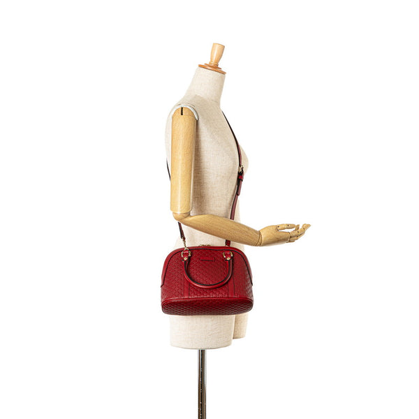 グッチ マイクログッチシマ ハンドバッグ ショルダーバッグ 2WAY 449654 レッド レザー レディース GUCCI 【中古】