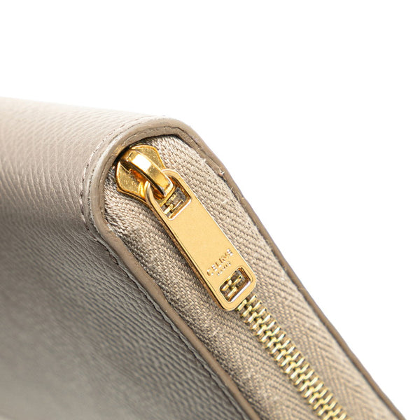 セリーヌ ラウンドファスナー 長財布 グレージュ レザー レディース CELINE 【中古】
