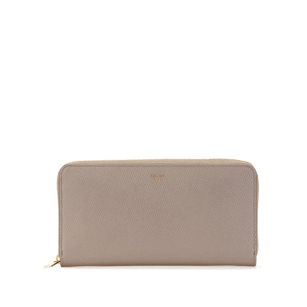 セリーヌ ラウンドファスナー 長財布 グレージュ レザー レディース CELINE 【中古】