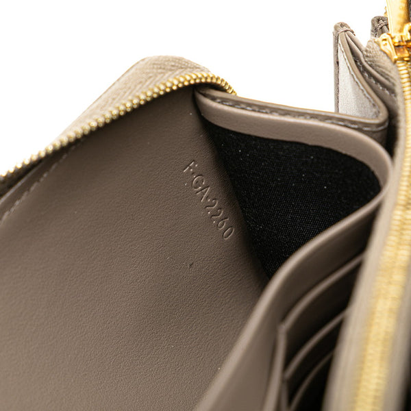 セリーヌ ラウンドファスナー 長財布 グレージュ レザー レディース CELINE 【中古】