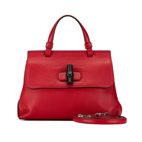 グッチ バンブー デイリー ハンドバッグ ショルダーバッグ 2WAY 370831 レッド レザー レディース GUCCI 【中古】