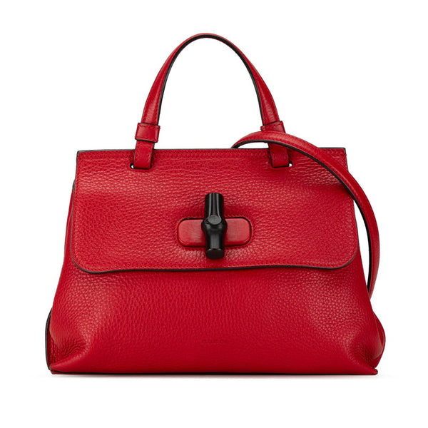 グッチ バンブー デイリー ハンドバッグ ショルダーバッグ 2WAY 370831 レッド レザー レディース GUCCI 【中古】