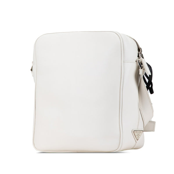 プラダ 三角ロゴプレート コミック プリント 斜め掛け ショルダーバッグ ホワイト レザー レディース PRADA 【中古】