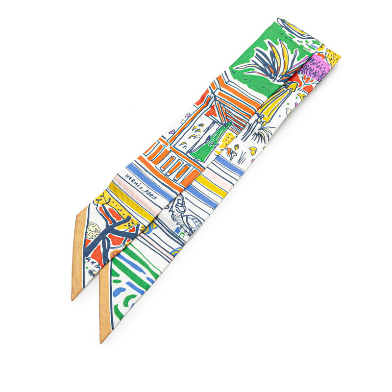 エルメス ツイリー RAYURES D'ETE スカーフ ホワイト マルチカラー シルク レディース HERMES 【中古】