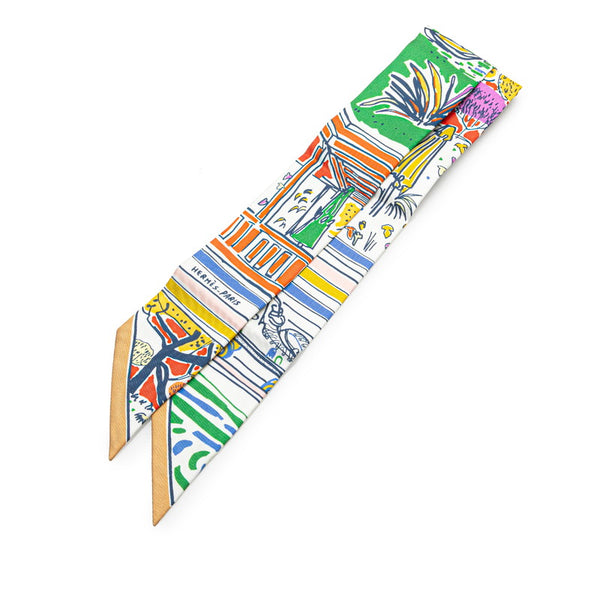 エルメス ツイリー RAYURES D'ETE スカーフ ホワイト マルチカラー シルク レディース HERMES 【中古】