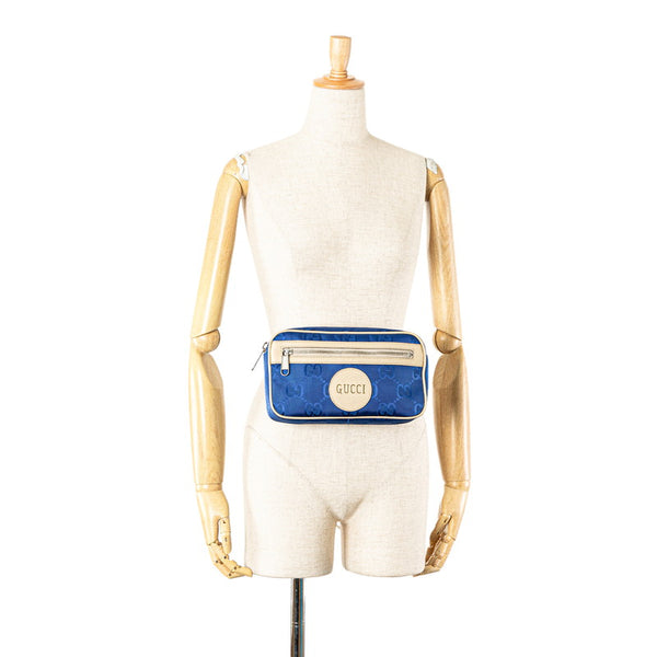 グッチ GGナイロン オブ ザ グリッド ボディバッグ ウエストバッグ 631342 ブルー ベージュ ナイロン レザー レディース GUCCI 【中古】