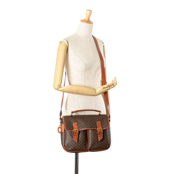 セリーヌ マカダム ハンドバッグ ショルダーバッグ ブラウン PVC レザー レディース CELINE 【中古】