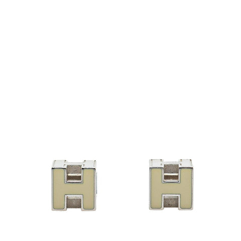 エルメス カージュ ド アッシュ Hキューブ スタッドピアス シルバー オフホワイト メタル レディース HERMES 【中古】