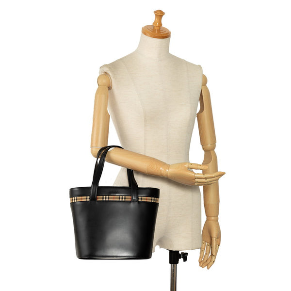 バーバリー ノバチェック シャドーホース ハンドバッグ ブラック ベージュ レザー キャンバス レディース BURBERRY 【中古】