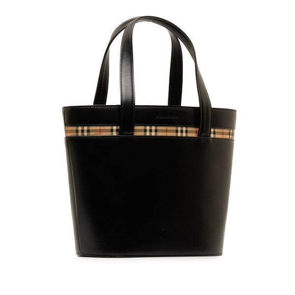 バーバリー ノバチェック シャドーホース ハンドバッグ ブラック ベージュ レザー キャンバス レディース BURBERRY 【中古】