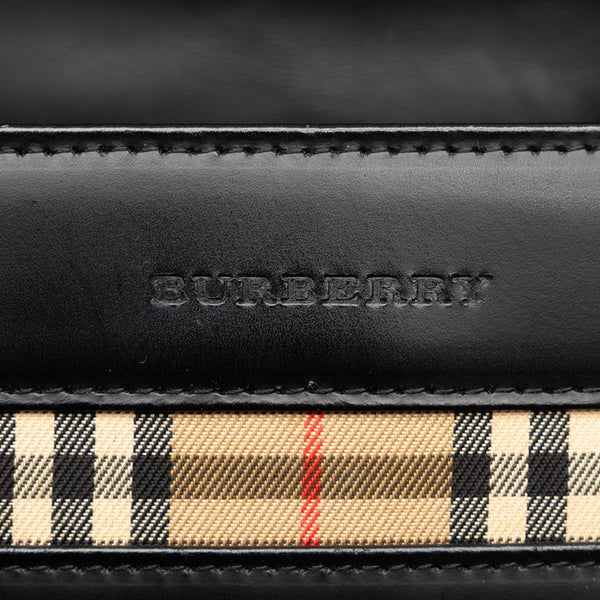 バーバリー ノバチェック シャドーホース ハンドバッグ ブラック ベージュ レザー キャンバス レディース BURBERRY 【中古】
