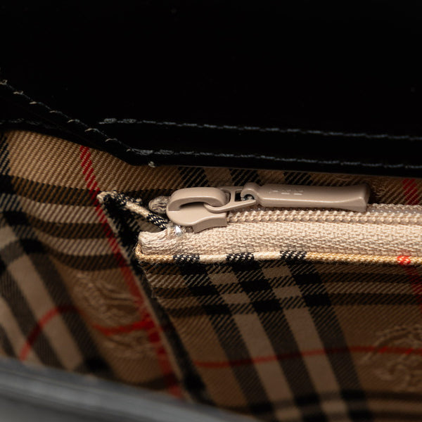 バーバリー ノバチェック シャドーホース ハンドバッグ ブラック ベージュ レザー キャンバス レディース BURBERRY 【中古】