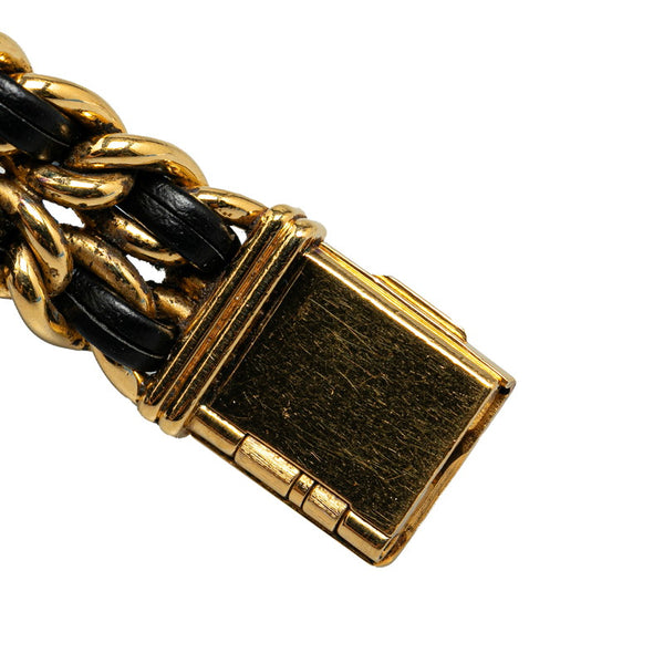 シャネル プルミエール L 腕時計 H0001 クオーツ ブラック文字盤 メッキ レザー レディース CHANEL 【中古】