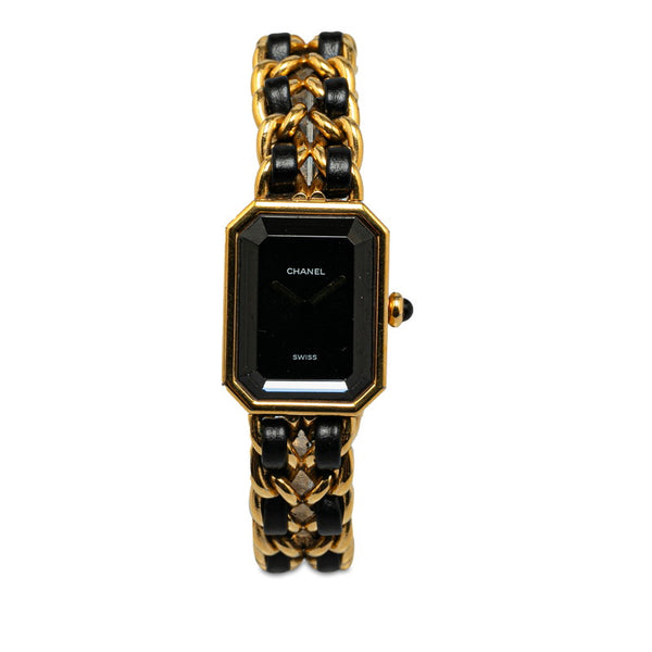 シャネル プルミエール L 腕時計 H0001 クオーツ ブラック文字盤 メッキ レザー レディース CHANEL 【中古】