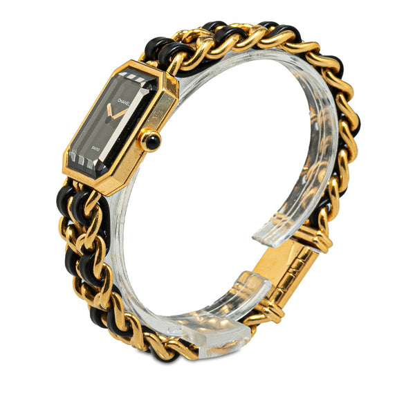 シャネル プルミエール L 腕時計 H0001 クオーツ ブラック文字盤 メッキ レザー レディース CHANEL 【中古】