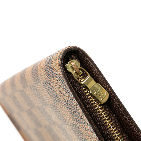 ルイ ヴィトン ダミエ ポルト モネ ジップ 長財布 ラウンドファスナー N61728 ブラウン PVC レディース LOUIS VUITTON 【中古】