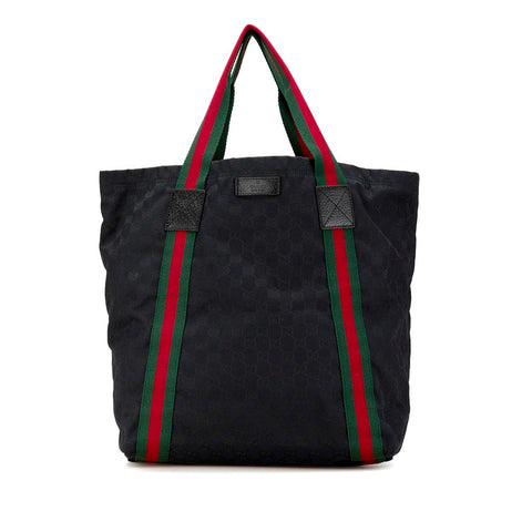 グッチ GGキャンバス シェリーライン トートバッグ 189669 ブラック キャンバス レザー レディース GUCCI 【中古】