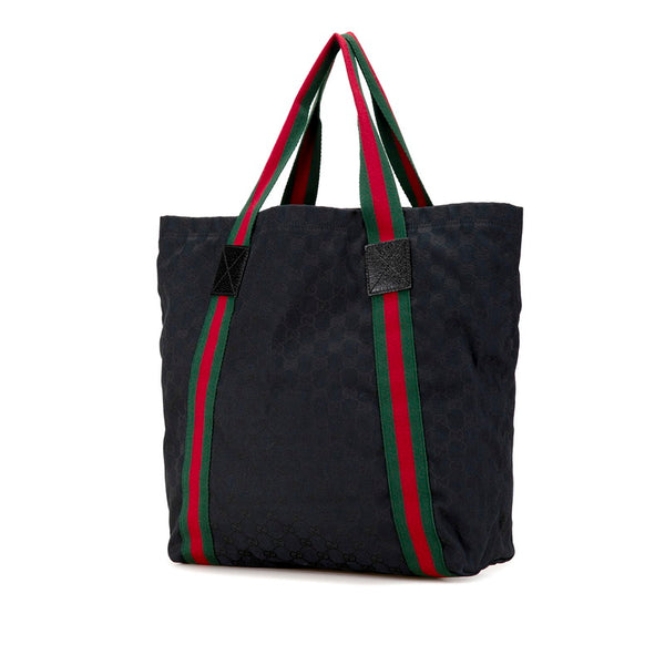 グッチ GGキャンバス シェリーライン トートバッグ 189669 ブラック キャンバス レザー レディース GUCCI 【中古】