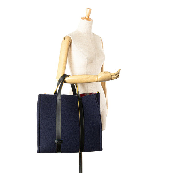 フェンディ トートバッグ ハンドバッグ 7VA390 ネイビー レット ウール レザー レディース FENDI 【中古】