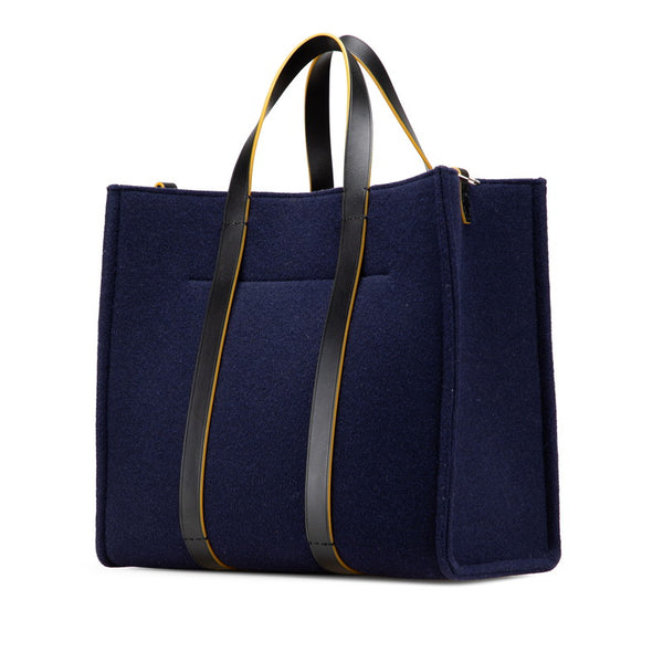 フェンディ トートバッグ ハンドバッグ 7VA390 ネイビー レット ウール レザー レディース FENDI 【中古】