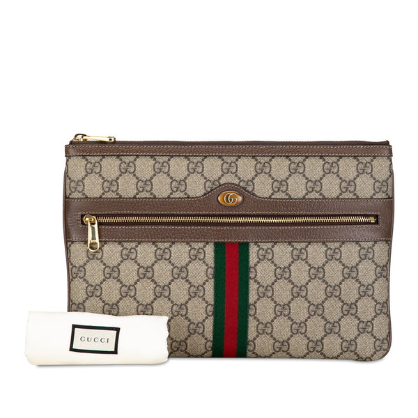 グッチ GGスプリーム シェリーライン クラッチバッグ 517551 ベージュ ブラウン PVC レザー レディース GUCCI 【中古】