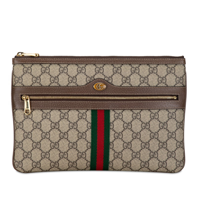 グッチ GGスプリーム シェリーライン クラッチバッグ 517551 ベージュ ブラウン PVC レザー レディース GUCCI 【中古】