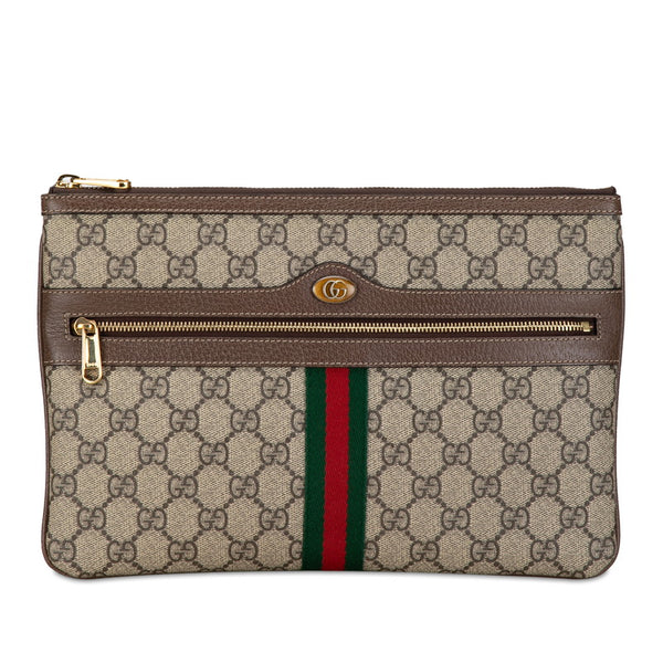 グッチ GGスプリーム シェリーライン クラッチバッグ 517551 ベージュ ブラウン PVC レザー レディース GUCCI 【中古】