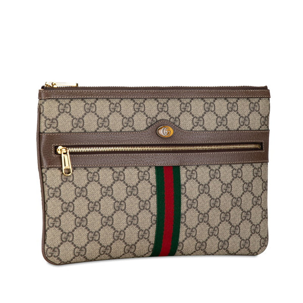 グッチ GGスプリーム シェリーライン クラッチバッグ 517551 ベージュ ブラウン PVC レザー レディース GUCCI 【中古】