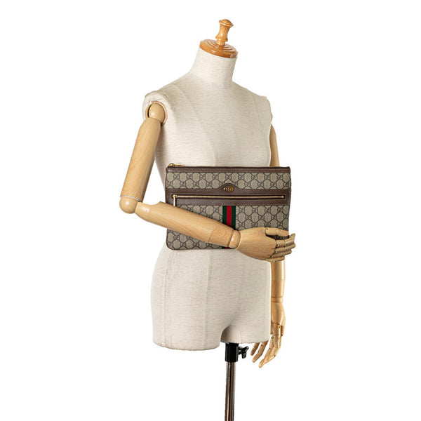 グッチ GGスプリーム シェリーライン クラッチバッグ 517551 ベージュ ブラウン PVC レザー レディース GUCCI 【中古】