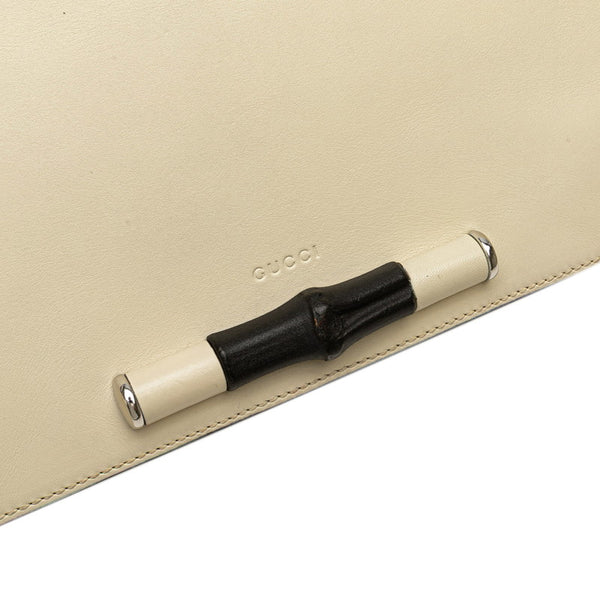 グッチ バンブー ショルダーバッグ 370817 ホワイト グレー レザー レディース GUCCI 【中古】