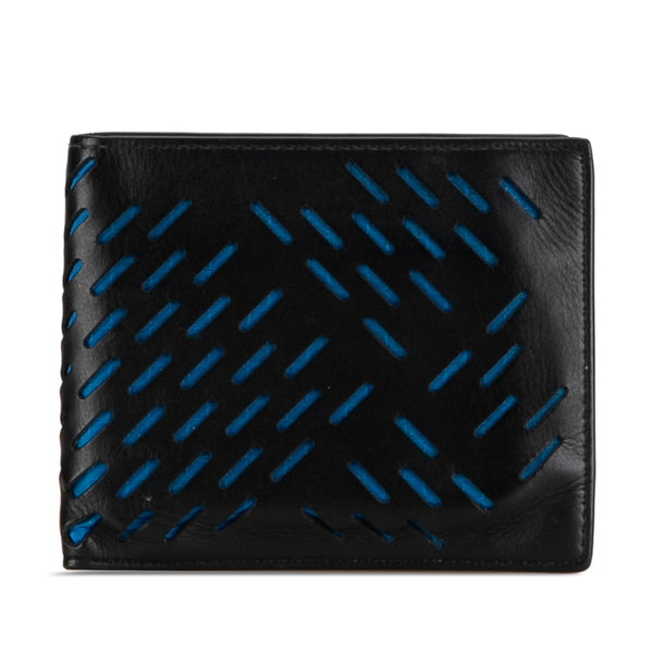ボッテガヴェネタ パンチング 二つ折り財布 ブラック ブルー レザー レディース BOTTEGAVENETA 【中古】