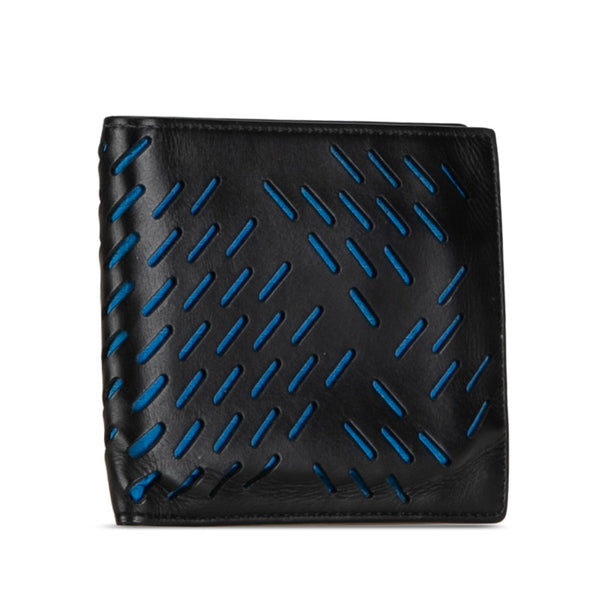 ボッテガヴェネタ パンチング 二つ折り財布 ブラック ブルー レザー レディース BOTTEGAVENETA 【中古】