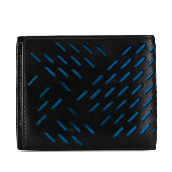 ボッテガヴェネタ パンチング 二つ折り財布 ブラック ブルー レザー レディース BOTTEGAVENETA 【中古】
