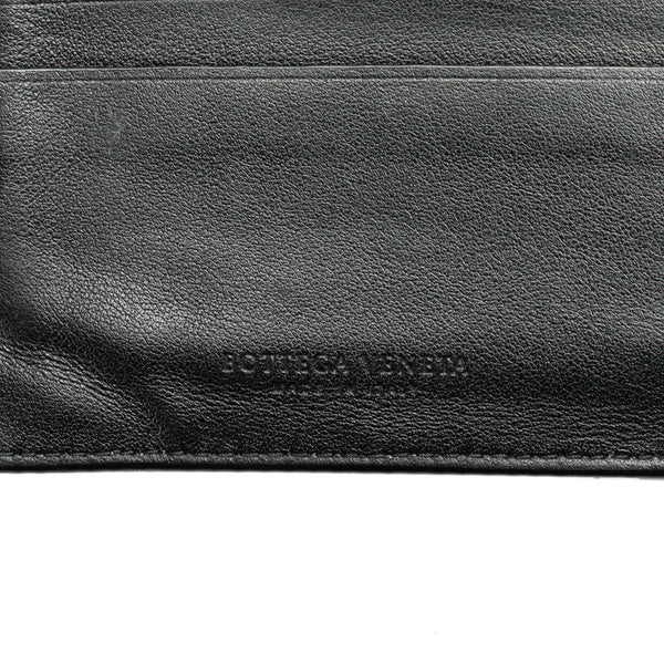 ボッテガヴェネタ パンチング 二つ折り財布 ブラック ブルー レザー レディース BOTTEGAVENETA 【中古】