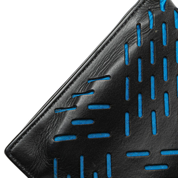 ボッテガヴェネタ パンチング 二つ折り財布 ブラック ブルー レザー レディース BOTTEGAVENETA 【中古】