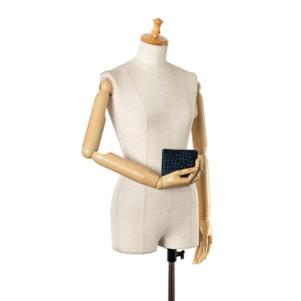 ボッテガヴェネタ パンチング 二つ折り財布 ブラック ブルー レザー レディース BOTTEGAVENETA 【中古】
