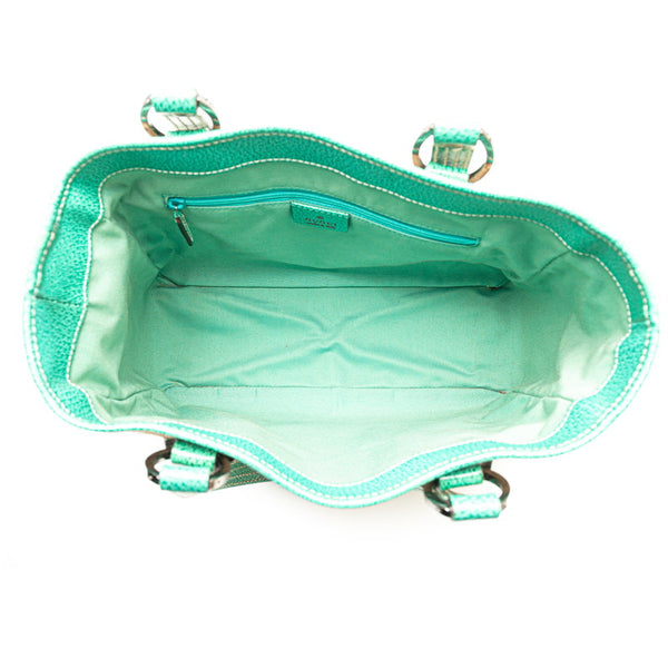 グッチ GGキャンバス トートバッグ 113019 ベージュ エメラルドグリーン キャンバス レザー レディース GUCCI 【中古】