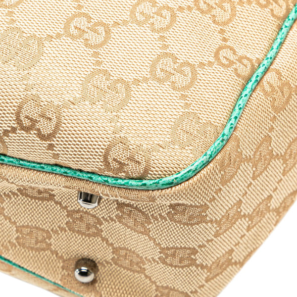 グッチ GGキャンバス トートバッグ 113019 ベージュ エメラルドグリーン キャンバス レザー レディース GUCCI 【中古】