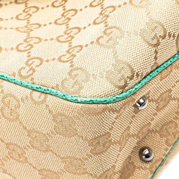 グッチ GGキャンバス トートバッグ 113019 ベージュ エメラルドグリーン キャンバス レザー レディース GUCCI 【中古】