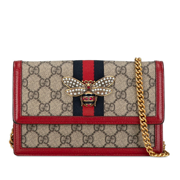 グッチ GGスプリーム クイーンマーガレット キラービー ショルダーバッグ 476079 ベージュ レッド PVC レザー レディース GUCCI 【中古】