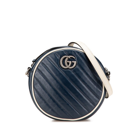 グッチ GGマーモント チェーン ショルダーバッグ 550154 ネイビー レザー レディース GUCCI 【中古】