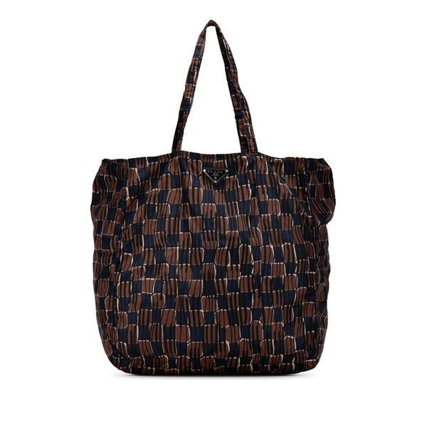 プラダ 三角ロゴプレート トートバッグ ショルダーバッグ エコバッグ ブラウン ブルー ナイロン レディース PRADA 【中古】