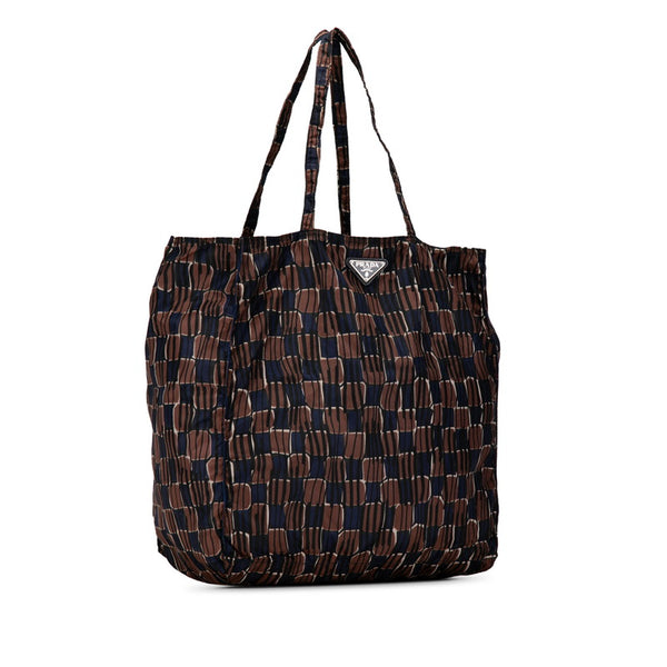 プラダ 三角ロゴプレート トートバッグ ショルダーバッグ エコバッグ ブラウン ブルー ナイロン レディース PRADA 【中古】