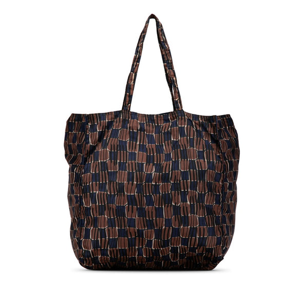 プラダ 三角ロゴプレート トートバッグ ショルダーバッグ エコバッグ ブラウン ブルー ナイロン レディース PRADA 【中古】