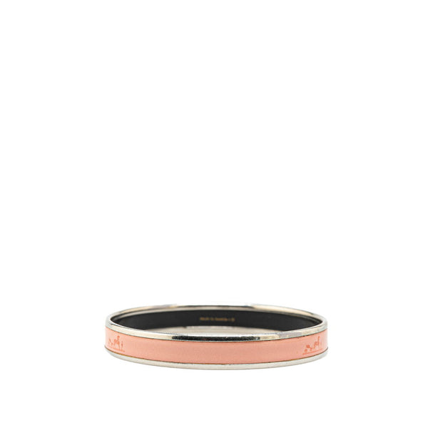 エルメス エマイユPM 馬車 ロゴ バングル シルバー ピンク メタル レディース HERMES 【中古】