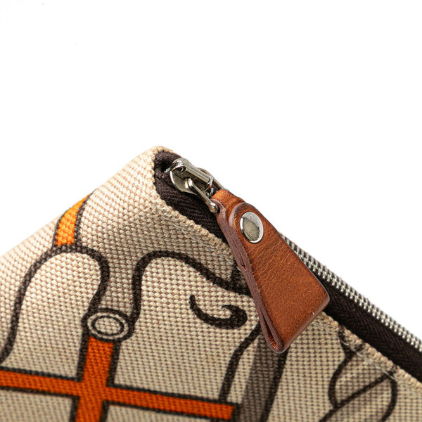エルメス スティープルGM ラウンドファスナー 長財布 ベージュ マルチカラー トワルアッシュ レディース HERMES 【中古】