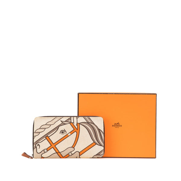 エルメス スティープルGM ラウンドファスナー 長財布 ベージュ マルチカラー トワルアッシュ レディース HERMES 【中古】