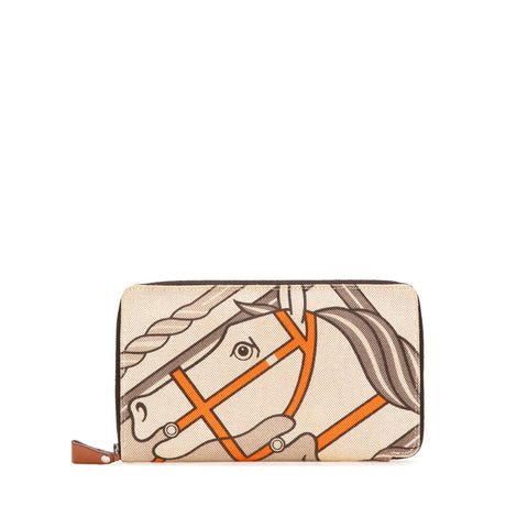 エルメス スティープルGM ラウンドファスナー 長財布 ベージュ マルチカラー トワルアッシュ レディース HERMES 【中古】